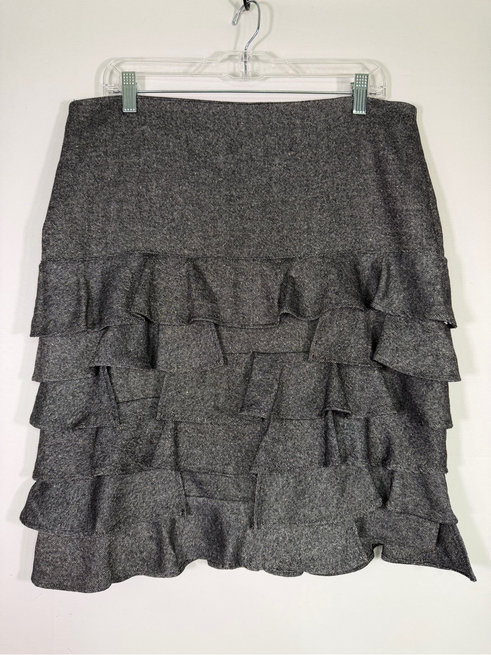 NWT Talbots Collection Gray Wool Blend Tiered Ruffle Skirt Size 12